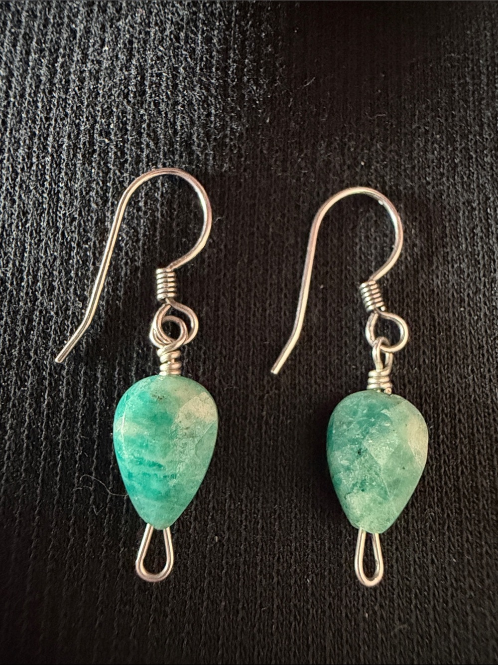 Vintage 925 sterling silver drop earrings with natural green Amazonite